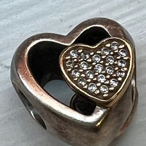 925 Sterling Silver double heart Pandora style charm